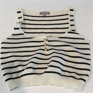 J. Crew Black and Cream Striped Crop Top